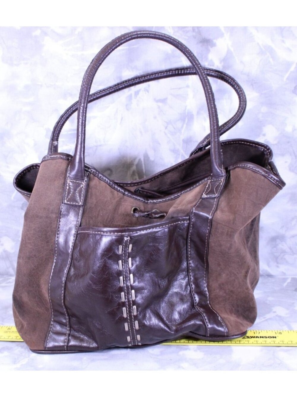 Stitched‎ Detail Suede Handbag Cinch Closure Lined Purse
